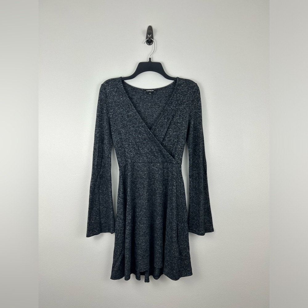 Express Grey Knit Flare Sleeve Dress